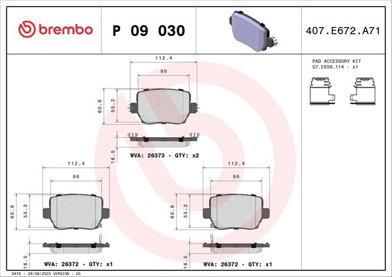 Klocki hamulcowe kpl. , P 09 030, BREMBO w ofercie sklepu e-autoparts.pl 